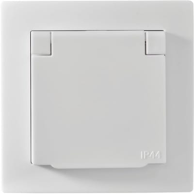 Veiligheidscontactdoos met klapdeksel, IP44, spatwaterdicht, inbouw, 250 V~/16 A, ideaal voor kelder, badkamer en terras