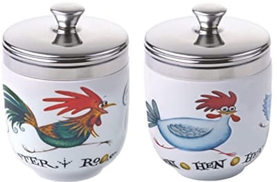 Set van 2 Porseleinen Eier-Coddlers - Chasing Chickens Design - Keuken Gadgets voor Eieren