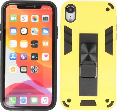 iPhone XR Hoesje - Tough Armor Hardcase - Telefoonhoesje Met Standfunctie - Bestcases Backcover - Geel