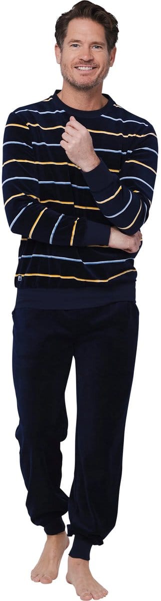 Pastunette - Huispak/Pyjama - Blue Retreat - Velours - Blauw - Gestreeot - Maat L
