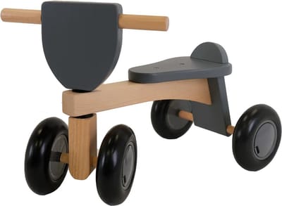 Bandits & Angels Vintage Rider Grey Loopfiets Hout vanaf 1 jaar - Voor Jongens en Meisjes - Houten Loop Fiets Grijs - Vierwieler - Geluidsarme en Krasvrije Wielen