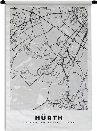 Wandkleed - Wanddoek - Stadskaart - Duitsland - Hürth- Kaart - Plattegrond - 120x180 cm - Wandtapijt
