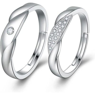 Nieuwe 925 Sterling Zilver Koppelring Golf Kronkelig Bekentenis Verloving Ingelegd Zirkonia Verstelbaar Paar Liefhebbers Ringen Sieraden Cadeau white