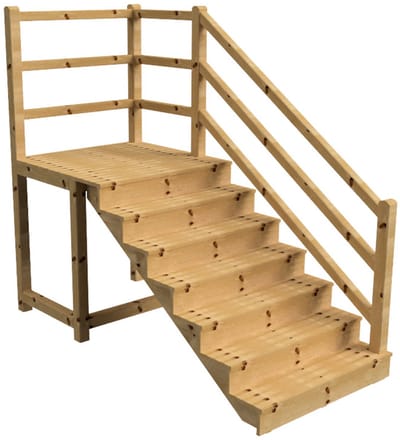 MILANO buitentrap 7 gesloten treden H122 cm - bordes L116 x B120 cm - trapleuning rechts - bordesleuning rechts en achteraan
