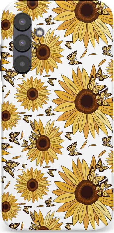 Casetastic Hoesje Geschikt voor Samsung A25 - Stijlvolle Beschermende Duo-layer Case - Zonnebloem Zomer met vlinders