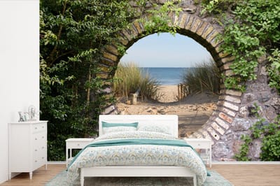Behang - Fotobehang Doorkijk - Strand - Duin - Zomer - Breedte 420 cm x hoogte 280 cm