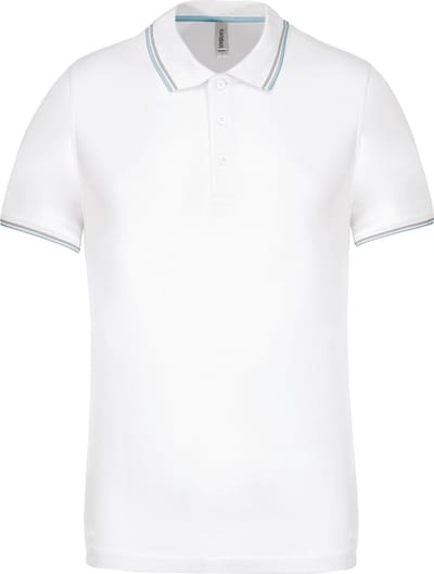 Heren Polo 'Pique' Kariban Collectie maat S Wit/Hemelblauw/Grijs