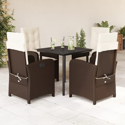 vidaXL - 5-delige - Tuinset - met - kussens - poly - rattan - bruin