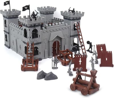 Antique Roman Knight Toy Model DIY Medieval Miniature Toy Model Including Castle Carriage Soldiers Figure Medieval Plastic Knight Action Figure Castle Playset
