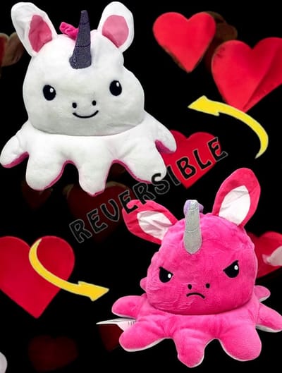 Happy Trendz® Mood Unicorn Octopus - Omkeerbare Knuffel - Blij & Boos - Roze/Wit