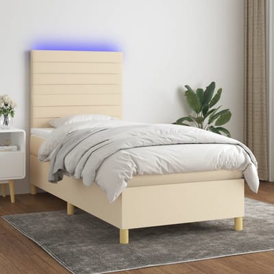 vidaXL - Boxspring - met - matras - en - LED - stof - crèmekleurig - 80x200 - cm