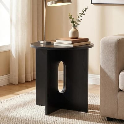 Ya-Home Salontafel, rond, houten tafel, klein, woonkamertafel met gekruiste poten, banktafel voor woonkamer/slaapkamer, zwart