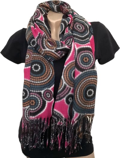 Lange Warme Sjaal - Geometrische Print - Fuchsia - 200 x 70 cm (23-21#)