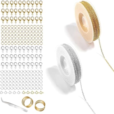 Verstelbare Ketting voor Sieraden Maken, 3m Gouden en Zilveren Link Chain met 70 Karabijnhaken en 180 Splitringen voor Oorbellen en Armbanden