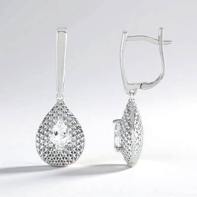 Cavill - Zilveren Oorbellen 925 Sterling Zilver Platina Coating - Peervormige Witte Topaas 0,81 ct - Hypoallergeen Elegante Dames Sieraden