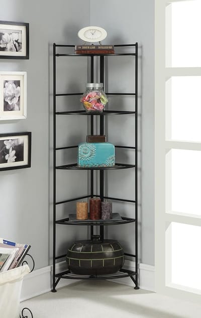 5-Tier Opvouwbare Hoekplank Metalen Opberger - Zwart