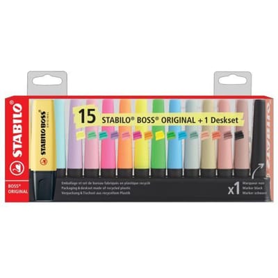 STABILO BOSS ORIGINAL - Markeerstift - Neon, Pastel & NatureCOLORS - Deskset Met 15 Kleuren