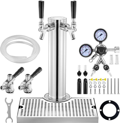 Biertoren met Twee Tapkranen - Dual Gauge Regelaar - S-Systeem Cilinderkoppeling - Inclusief Bierlekbak - Voor Bruiloften - Feesten en Bars