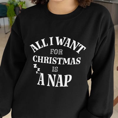 Dames Foute Kerst Trui Zwart All I Want For Christmas Is A Nap XS - Uniseks Pasvorm - Kerstkleding Voor Dames & Heren