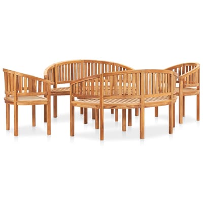 vidaXL - 5-delige - Loungeset - banaanvormig - massief - teakhout