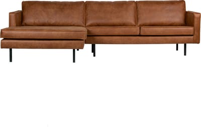 WOOOD Rodeo Chaise Longue Links - Leer - Cognac - 85x300x86