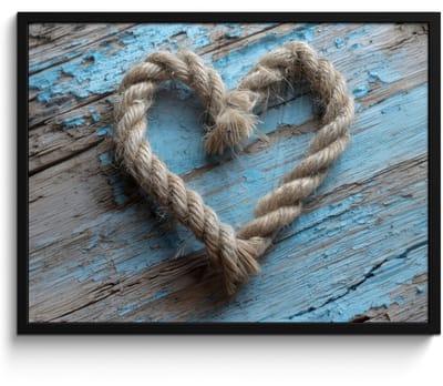Poster in lijst - Fotolijst 80x60 cm - Posters - Hart - Touw - Hout - Rustiek - Posterlijst zwart - Decoratie - Wanddecoratie woonkamer - Muurdecoratie slaapkamer