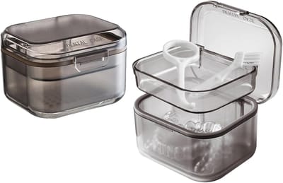 2 stuks Bracket Box with Strainer, Portable Cover for Dentures, Invisible Brackets, Storage Box, Hollow Drain, for Orthodontic Holder, Cleaning Box，zwart