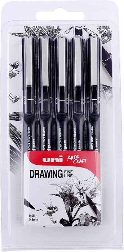 SnelShoppen - 5-delige fijne liner tekenpen set met waterbestendige en lichtbestendige zwarte inkt, veermaten 0,05mm tot 0,8mm, perfect voor kunst en