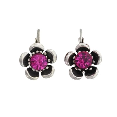 Behave - Oorhangers - Bloemvorm met fuchsia Kristal steen