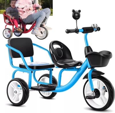Kinderdriewieler - Dubbele driewieler - Buiten spelen - Groeit mee met kind - Tot 100 kg - Blauw