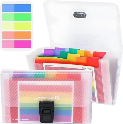 Set van 2 Documentenfolders met Compartimenten - A6 Plastic Tas voor Ontvangsten, Kleine Documenten, Kaarten en Tickets - Ideaal voor School, Kantoor en Huishouden - Inclusief 100 Labels voor Organisatie