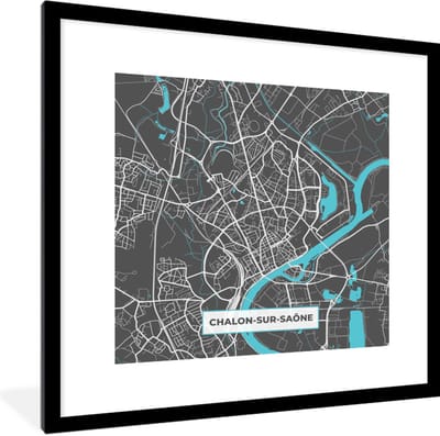Fotolijst incl. Poster - Chalon-sur-Saône - Frankrijk - Kaart - Plattegrond - Stadskaart - 40x40 cm - Posterlijst
