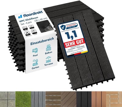 WPC Terrastegels - Vlondertegels Klik - Buitenruimte Ontwerpen - Snel Kliksysteem - 60x30 cm - Antraciet