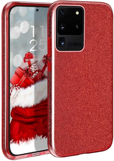 Backcover Hoesje Geschikt voor: Samsung Galaxy S20 Hoesje Glitters Siliconen TPU Case rood - BlingBling Cover
