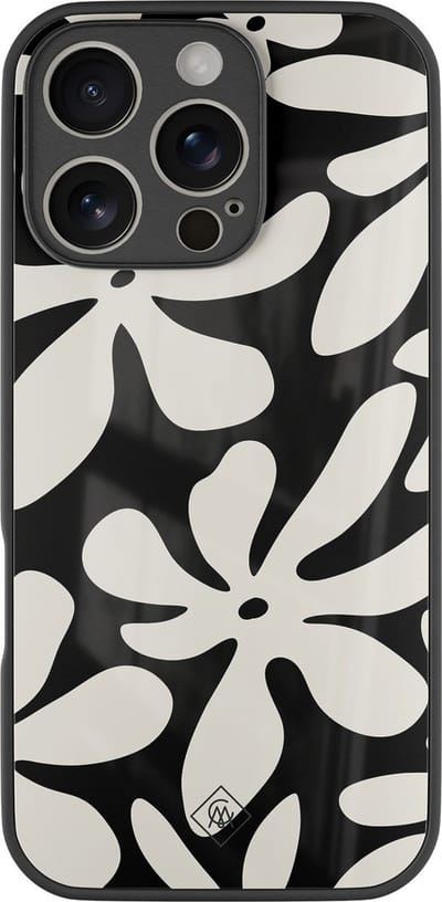 Casimoda® hoesje - Geschikt voor iPhone 16 Pro - Noir Bloom - Luxe Hard Case Zwart - Backcover telefoonhoesje - Zwart