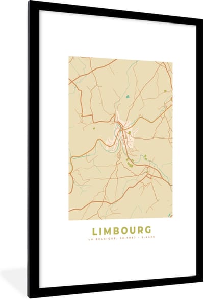 Fotolijst incl. Poster - Kaart - Plattegrond - Stadskaart - Limbourg - België - 80x120 cm - Posterlijst