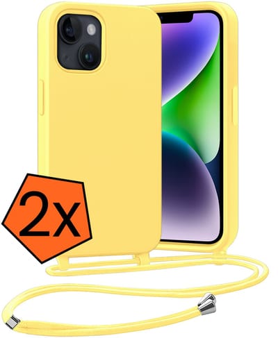 Hoesje Geschikt voor iPhone 13 Mini Hoes Met Telefoonketting - Backcover Geschikt voor iPhone 13 Mini Case Met Koord - Geel - 2 PACK