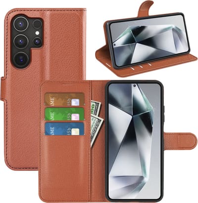 MobyDefend Hoesje - Geschikt voor Samsung Galaxy S25 Ultra - Kunstleren Wallet Book Case (Sluiting Voorkant) - Bruin