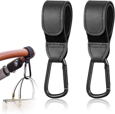 Kinderwagen Haken - Tassenhouders - Handen Vrij - Verstelbare Riem - 2 Stuks - Zwart