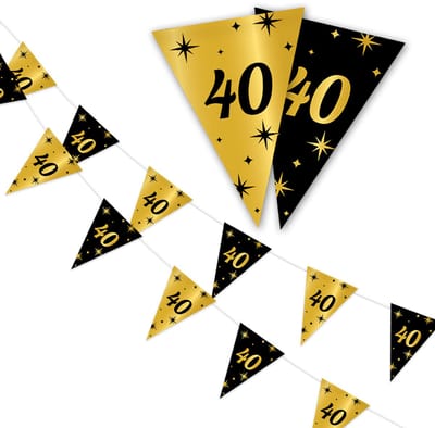 LUQ - 40 Jaar - Slinger - Leeftijd - Versiering - Verjaardag - decoratie - Feest - Hangdecoratie - Goud/Zwart