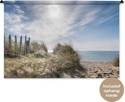 Wandkleed - Wanddoek - Zon - Wolken - Strand - 120x80 cm - Wandtapijt
