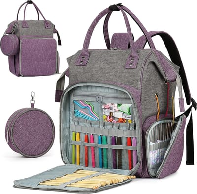 Haaktas & Breitas Rugzak – Grote Garen Opbergtas – Knitting & Crochet Backpack met Vakken voor Naalden, Haken en Accessoires