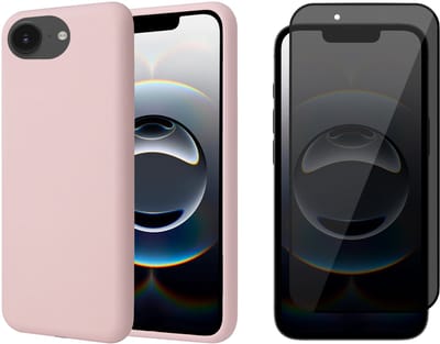 Hoesje geschikt voor iPhone 16e - Privacy Screenprotector Volledig Dekkend Glas - Mat Back Case Roze