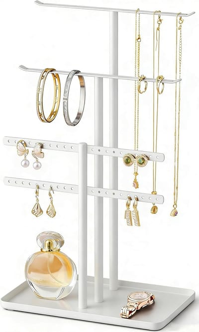 Sieradenhouder - Sieradenrekje voor Kettingen, Armbanden & Oorbellen - Hoog Sieradenrek - Sieraden Organizer voor Kaptafel & Slaapkamer - Wit