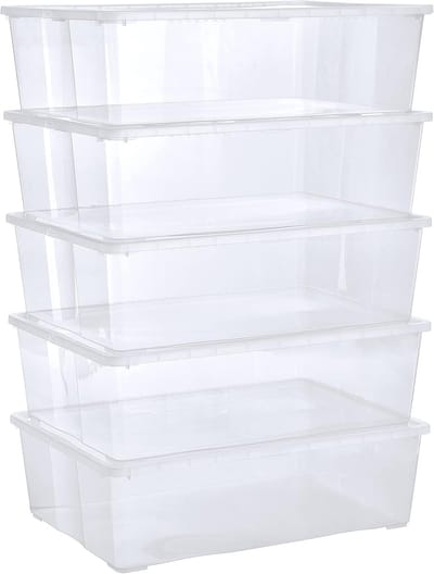Famanu - Opbergboxen 5 x 25 L groot met deksel transparant – transparante boxen stapelbaar met ventilatie