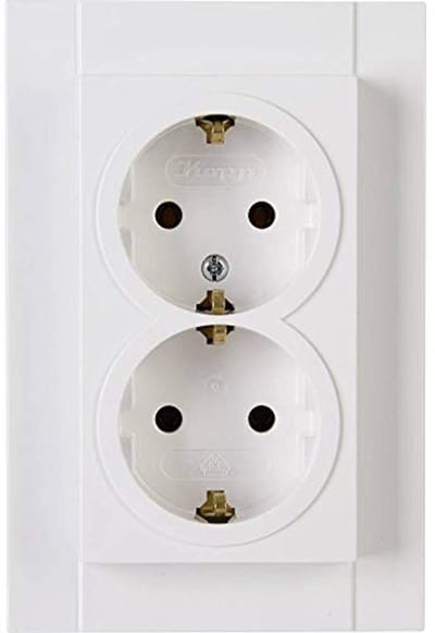 Inbouwstopcontact 2-voudig geaard, zuiver wit, IP20, 16 A en 250 V zonder aanraakbeveiliging
