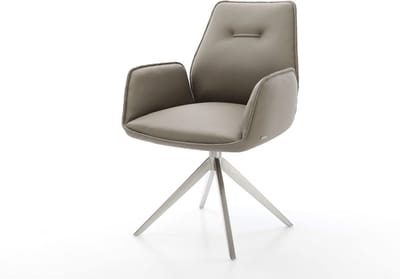 Eetkamerstoel Zoa-Flex kruisframe breed roestvrij staal echt leer mud 360° draaibaar rocker-functie pocketveer kern