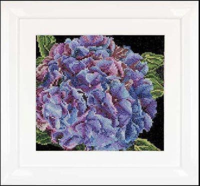 Thea Gouverneur - Borduurpakket met telpatroon - 497A - Voorgesorteerde DMC Garens - Hortensia - Aida - 15 cm x 14 cm - DIY Kit