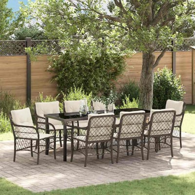 vidaXL - Tuin - Eettafel - Set - 9 - st - Bruin - poly - rattan