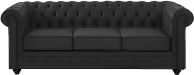 Vente-unique Driezitsbank van buffelleer CHESTERFIELD - Zwart